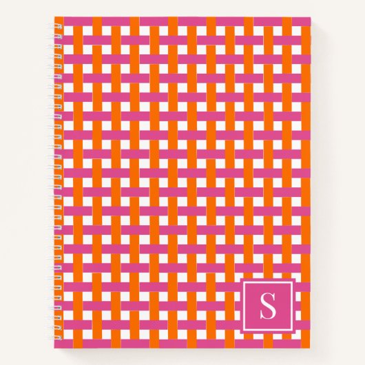 Preppy Basket Weave – Hot Pink & Orange Monogram Notizblock (Vorderseite)