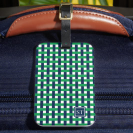 Preppy Basket Weave – Navy & Grünes Monogramm Gepäckanhänger