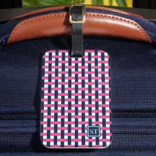 Preppy Basket Weave – Navy & Hot Pink Monogramm Gepäckanhänger