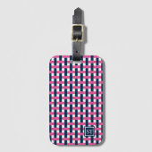 Preppy Basket Weave – Navy & Hot Pink Monogramm Gepäckanhänger (Vorderseite Vertikal)