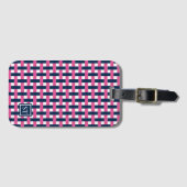 Preppy Basket Weave – Navy & Hot Pink Monogramm Gepäckanhänger (Vorderseite (Horizontal))