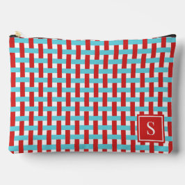 Preppy Basket Weave – Red & Turquoise Monogram Zubehörtasche