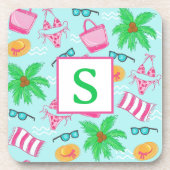 Preppy Beach Bikini Handtuch Palm Tree Handtuch In Getränkeuntersetzer (Vorderseite)