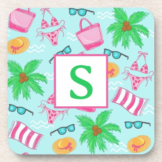 Preppy Beach Bikini Handtuch Palm Tree Handtuch In Getränkeuntersetzer (Vorderseite)