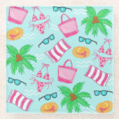 Preppy Beach Bikini Handtuchpalme Handtuchbeutel Glasuntersetzer (Vorderseite)