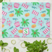 Preppy Beach Coastal Monogram Blue Geschirrtuch (Gefaltet)