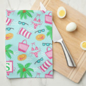 Preppy Beach Coastal Monogram Blue Geschirrtuch (Viertel Falte)