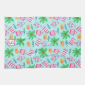 Preppy Beach Coastal Monogram Blue Geschirrtuch (Horizontal)