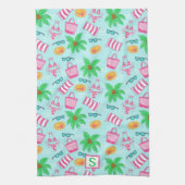 Preppy Beach Coastal Monogram Blue Geschirrtuch (Vertikal)