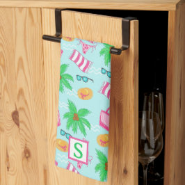 Preppy Beach Coastal Monogram Blue Geschirrtuch