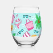 Preppy Beach Girl's Weekend Bikini Palm Tree Weinglas Ohne Stiel (Rückseite)
