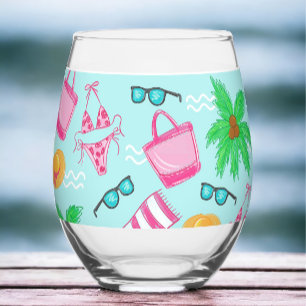 Preppy Beach Girl's Weekend Bikini Palm Tree Weinglas Ohne Stiel