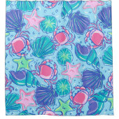 Preppy Beach Muschel Crab Blue Duschvorhang (Vorderseite)