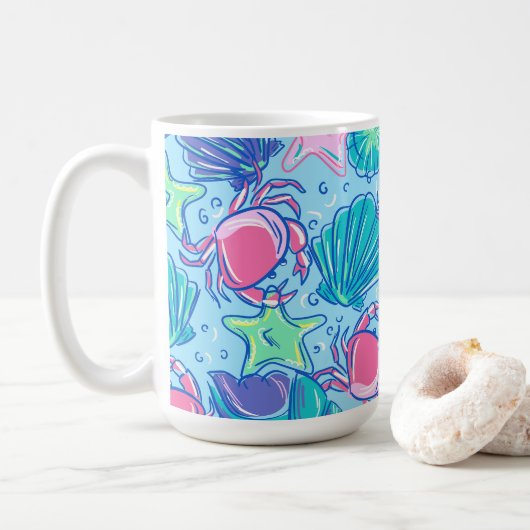Preppy Beach Muschel Crab Kaffeetasse (Mit Donut)