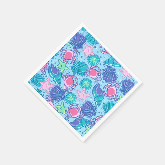 Preppy Beach Muschel Crab Serviette (Ecke)