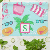 Preppy Beach Palm Tree Monogram Blue Geschirrtuch (Gefaltet)