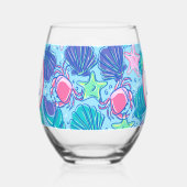 Preppy Beach Pink Crabs Muscheln Monogram Weinglas Ohne Stiel (Links)
