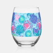 Preppy Beach Pink Crabs Muscheln Weinglas Ohne Stiel (Vorderseite)