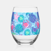 Preppy Beach Pink Crabs Muscheln Weinglas Ohne Stiel (Rückseite)