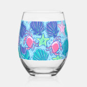 Preppy Beach Pink Crabs Muscheln Weinglas Ohne Stiel (Links)