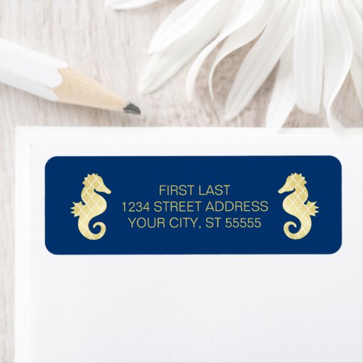 Preppy Beach Seepferd Navy Gold Hochzeit (Insitu)