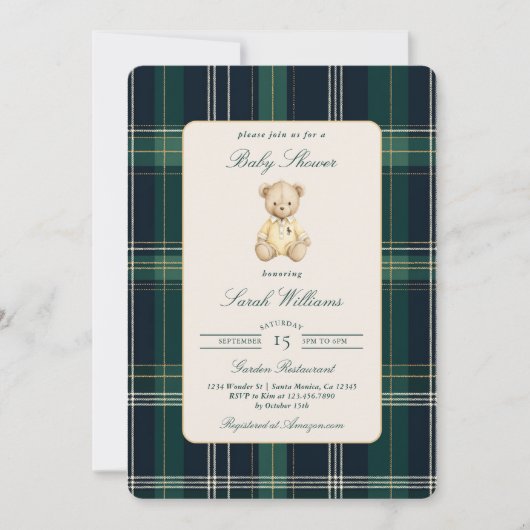 Preppy Bear Baby Shower Boy Einladung (Vorderseite)