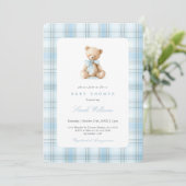 Preppy Bear Baby Shower Boy Einladung (Stehend Vorderseite)