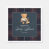 Preppy Bear Baseball Navy Blue Baby Dusche Napkins Serviette (Vorderseite)