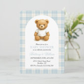 Preppy Bear Blue Kariert Arch Baby Dusche Einladung (Stehend Vorderseite)