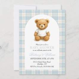 Preppy Bear Blue Kariert Arch Baby Dusche Einladung