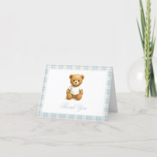 Preppy Bear Blue Kariert Baby Dusche Dankeskarte