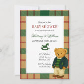 Preppy Bear Christmas Kariert Babydusche Einladung (Vorderseite)