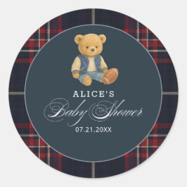 Preppy Bear Football Baby Dusche Runder Aufkleber