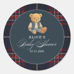 Preppy Bear Football Baby Dusche Runder Aufkleber