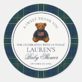 Preppy Bear Tartan Plaid Boy Baby Shower Circle Runder Aufkleber (Vorderseite)