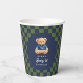 Preppy Beary 1st Birthday Checkboard Pappbecher (Rückseite)