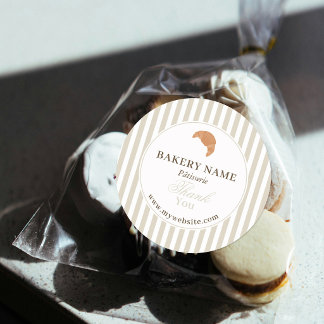 Preppy Beige Brown Stripes Bakery Logo Thank You Runder Aufkleber