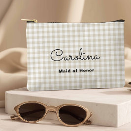 Preppy Beige Checkered Bridesmaid Travel Zubehörtasche