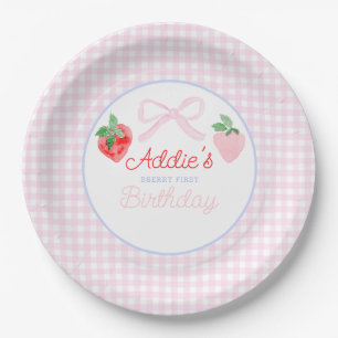 Preppy Berry First Birthday Watercolor Strawberrie Pappteller