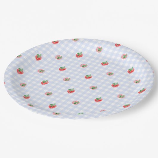 Preppy Berry First Birthday Watercolor Strawberrie Pappteller (Schrägansicht)