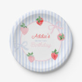 Preppy Berry First Birthday Watercolor Strawberrie Pappteller (Vorderseite)