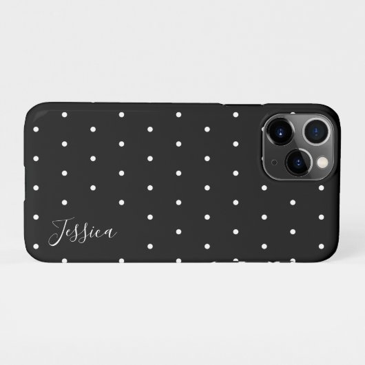 Preppy Black and White Tiny Polka Dots Muster iPhone Hülle (Rückseite (Horizontal))