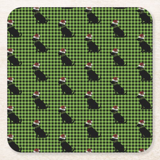 Preppy Black Lab Weihnachtsmuster Green Gingham Rechteckiger Pappuntersetzer (Vorderseite)