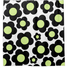 Preppy Black Neon Green Hippie Blume Pattern Duschvorhang