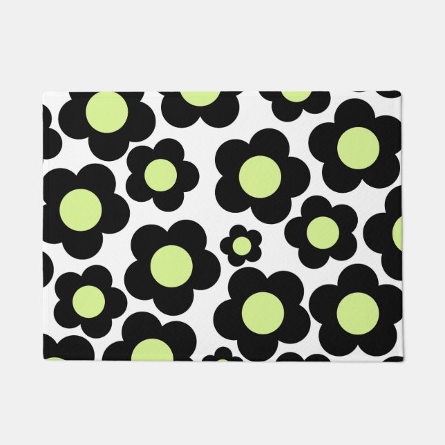 Preppy Black Neon Green Hippie Blume Pattern Fußmatte (Vorderseite)