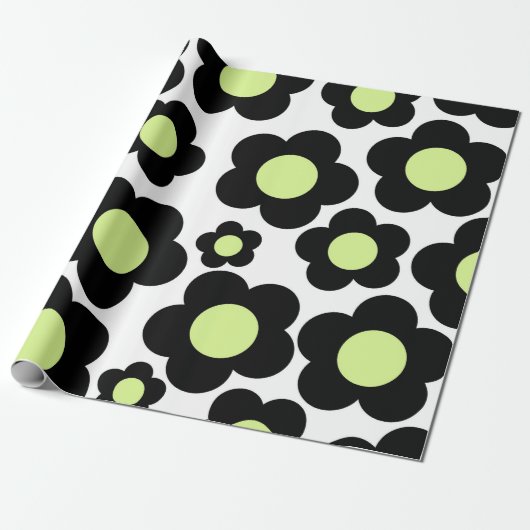 Preppy Black Neon Green Hippie Blume Pattern Geschenkpapier (Ungerollt)