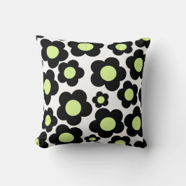 Preppy Black Neon Green Hippie Blume Pattern Kissen
