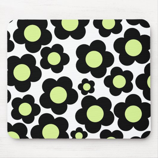Preppy Black Neon Green Hippie Blume Pattern Mousepad (Vorne)