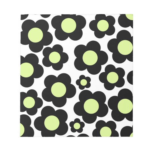 Preppy Black Neon Green Hippie Blume Pattern Notizblock (Vorderseite)