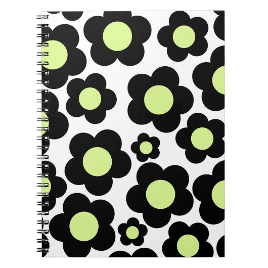 Preppy Black Neon Green Hippie Blume Pattern Notizblock (Vorderseite)